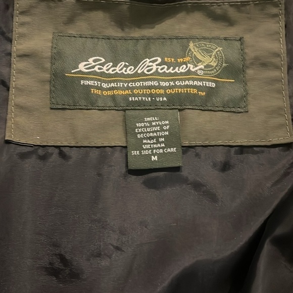 Eddie Bauer Weather Edge Rain Jacket Men’s Medium Olive Green Full Zip - Picture 3 of 5